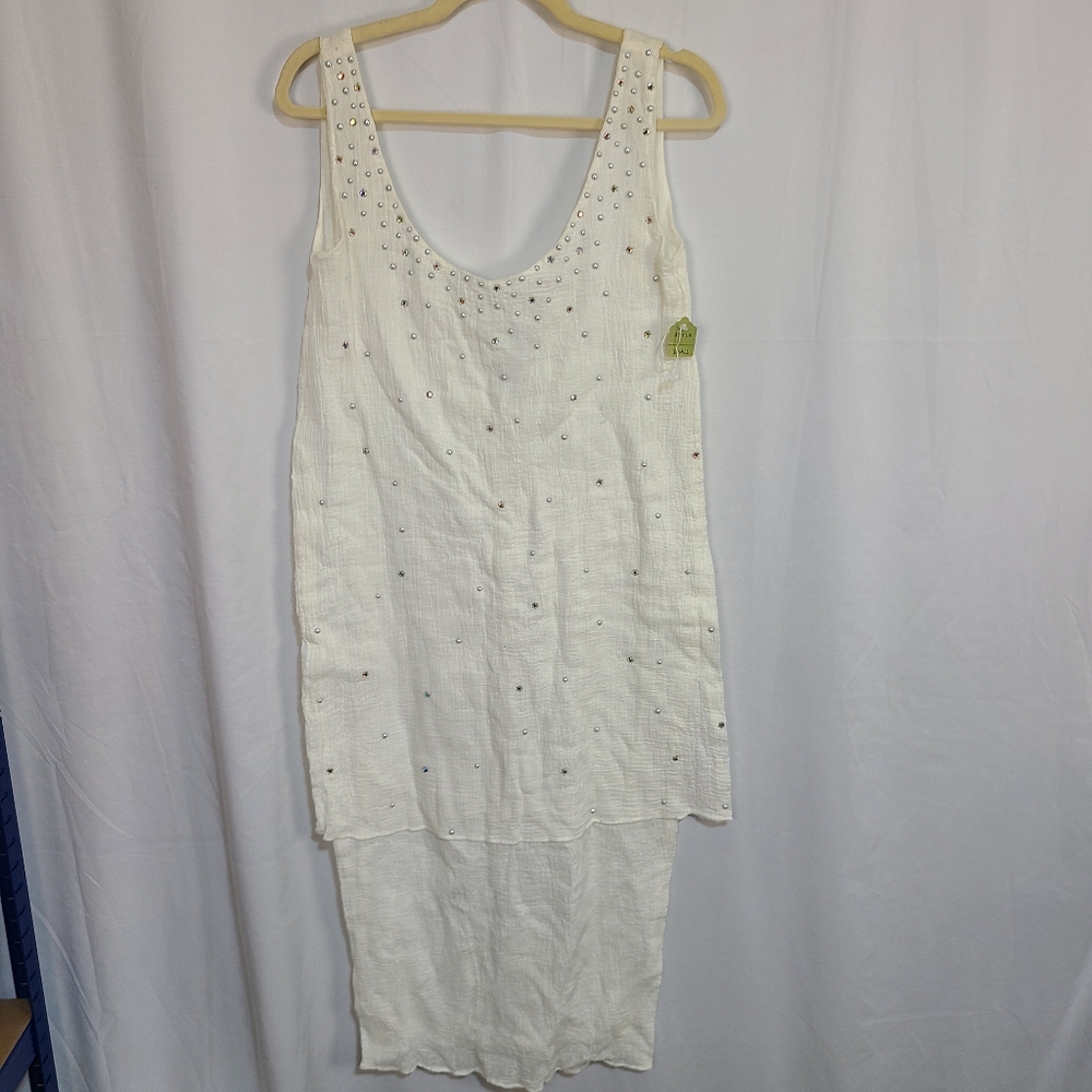 Vintage Ivory Dress With Studded Top   Sleeveless Size Small